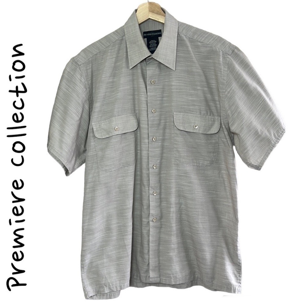 Premiere Collection Light Gray Chambray Short Sleeve Shirt Size M